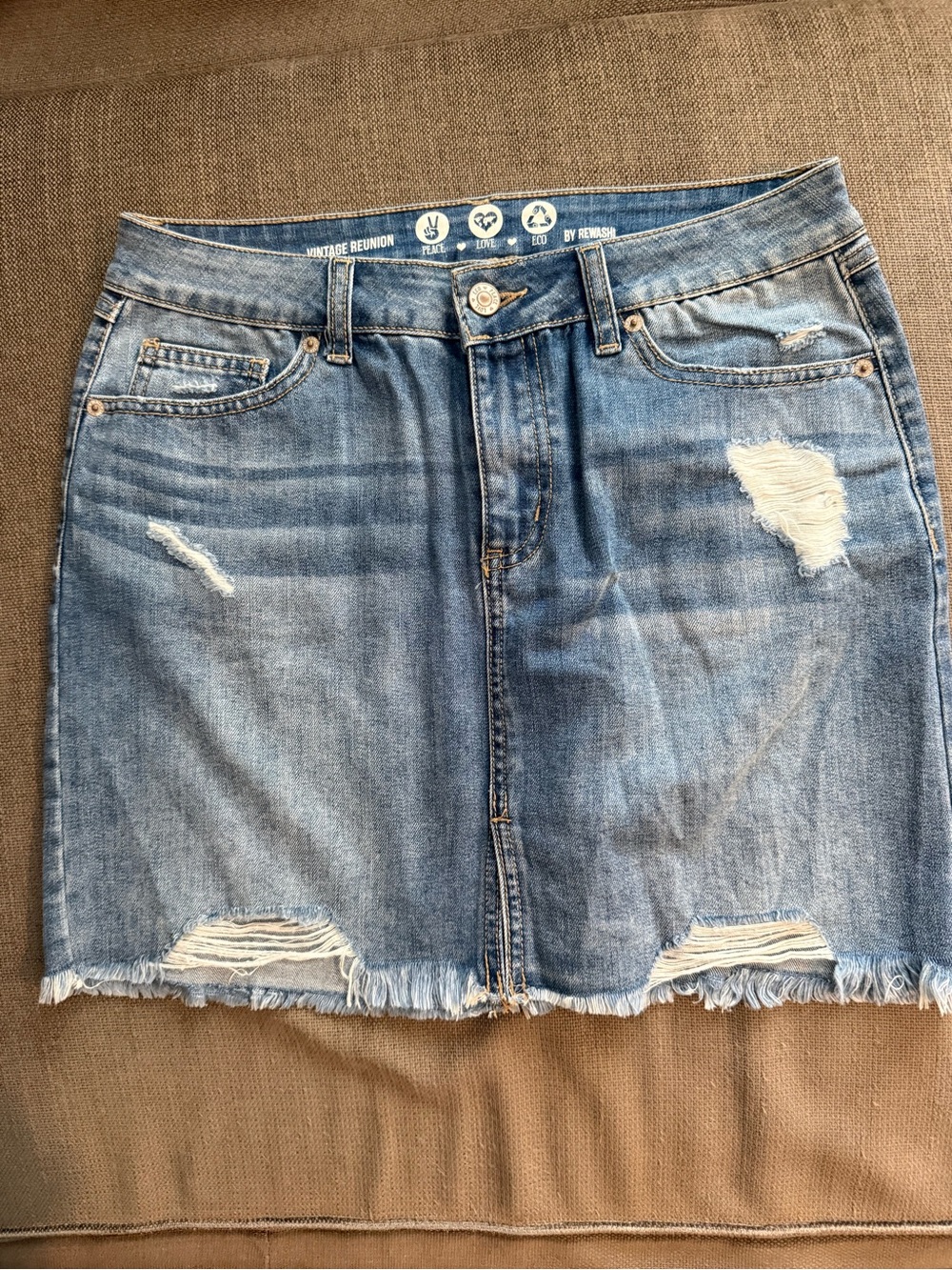 Rewash Distressed Denim Mini Skirt - Light Blue